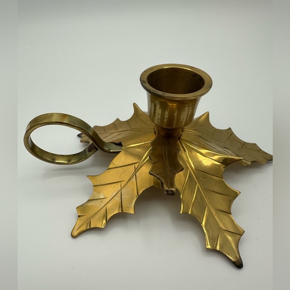 2 VTG Brass Poinsettia Holly Candle Stick Holders - Century Distinctive Gift - Picture 2 of 14